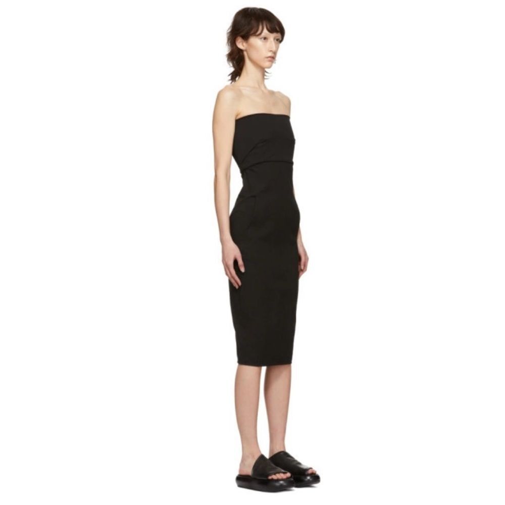 Rick Owens Bustier Black Midi Dress Strapless Pockets Sz 4